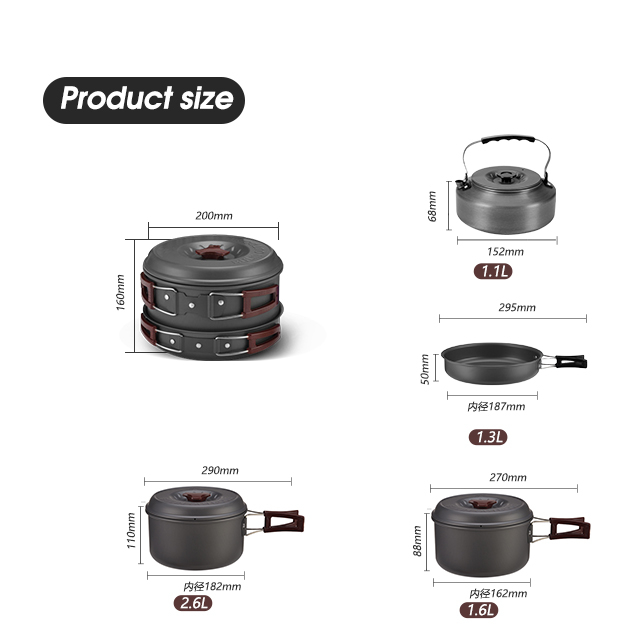 Batterie de cuisine de camping avec sac à dos antiadhésif