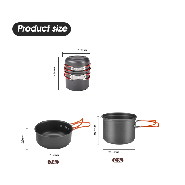 Batterie de cuisine de camping anodisée antiadhésive 
