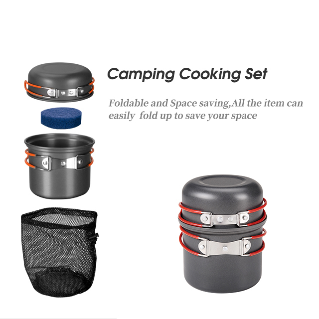 Batterie de cuisine de camping en aluminium à deux tasses