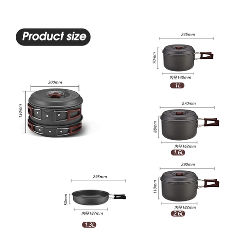 Batterie de cuisine de camping 7 pièces en aluminium pour voiture
